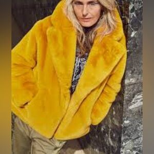 Luii Mustard Yellow Faux Fur Coat Leopard Lining XL